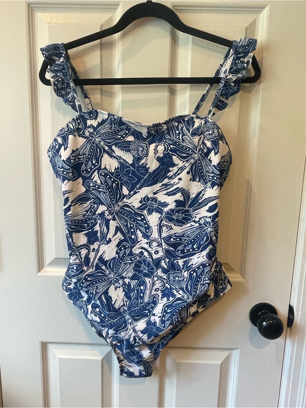 Blue and White Floral Toile Print One-Piece Swimsuit with Matching Sarong